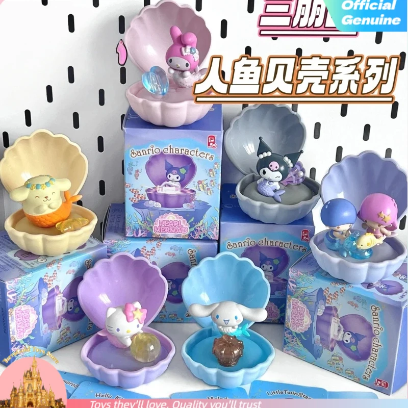 

HOT Sanrio Mermaid Shell Blind Box Kuromi Cinnamoroll My Melody Glow Night Light Figure Ornament Girls Birthday Collectible Gift