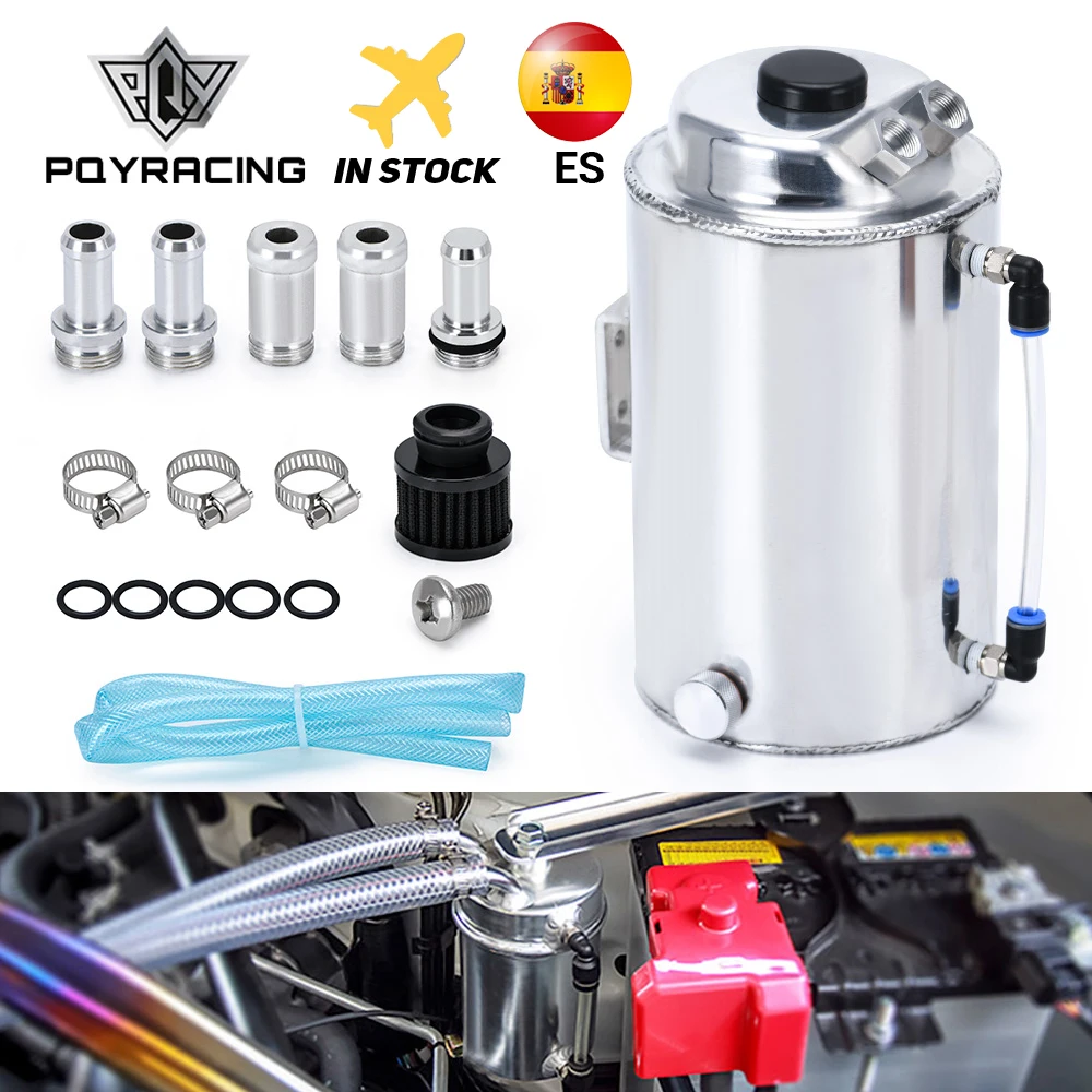 PQY - 2L 2 Litre Aluminum Polished Round Oil Catch Can Tank With Breather Filter PQY-TK01