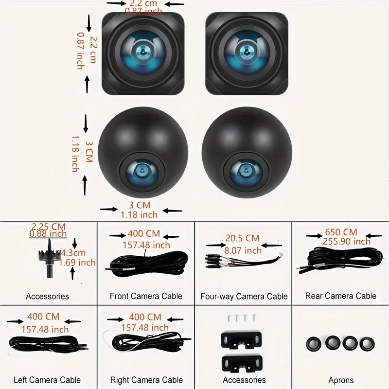 360 Degree Panoramic Car Rearview Camera- Night Vision Full Color AHD1080P Front+Rear+Left+Right Surround View for Android Radio