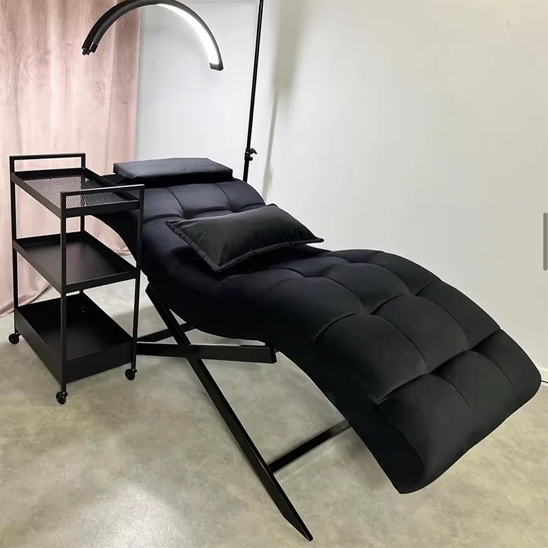 Brand New Salon Massage Bed Pink Leather Stainless Steel Base Curved Eyelash Bed