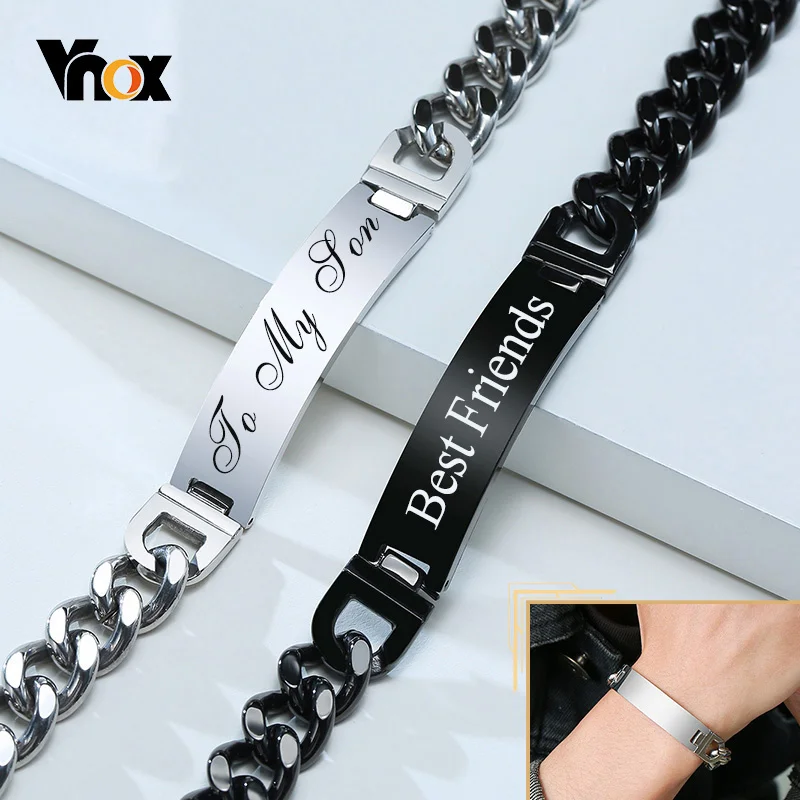 Vnox Free Personalize Names Bransoletki identyfikacyjne ze stali nierdzewnej dla mężczyzn, niestandardowy prezent miłosny dla ojca męża syna, szerokość 9/12 mm