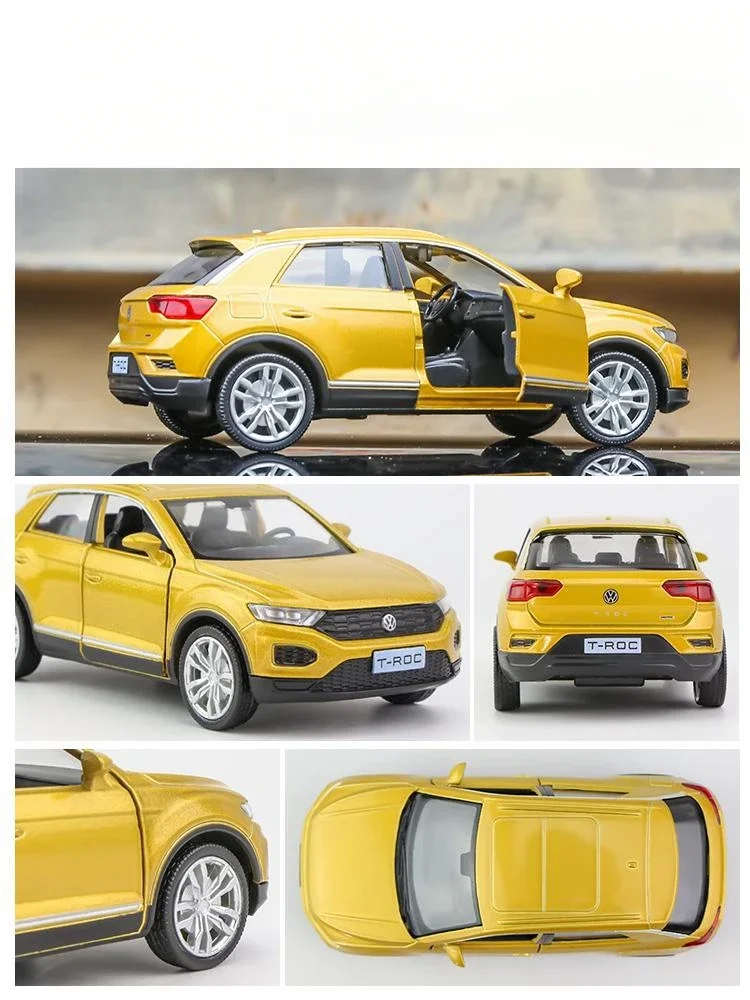 Modèle de voiture jouet Volkswagen T-Roc, 1:36, alliage moulé sous pression, sport SUV, véhicule l'inventaire, nervure arrière, collection, cadeau pour garçon