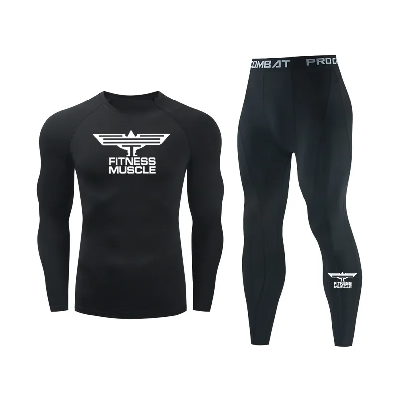 Men Running Set Compression Gym Clothing Sportswear Quick Dry Tights Sport Suit Long Sleeves Muscle Fitness T-shirt + Pants image 5