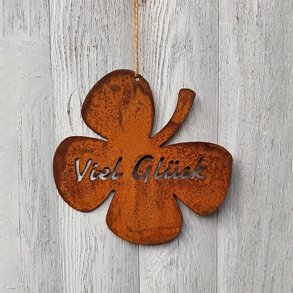 Vintage Good Luck Four-Leaf Clover Metal Garden Sign Rustic Outdoor Hanging Door Decor for Home Yard Decoration