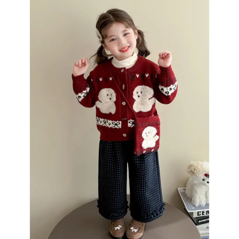 

Girls' Cardigan Sweater for Spring and Autumn2025New Children's Cartoon Knitted Sweater Autumn and Winter Baby Jacket Trendy