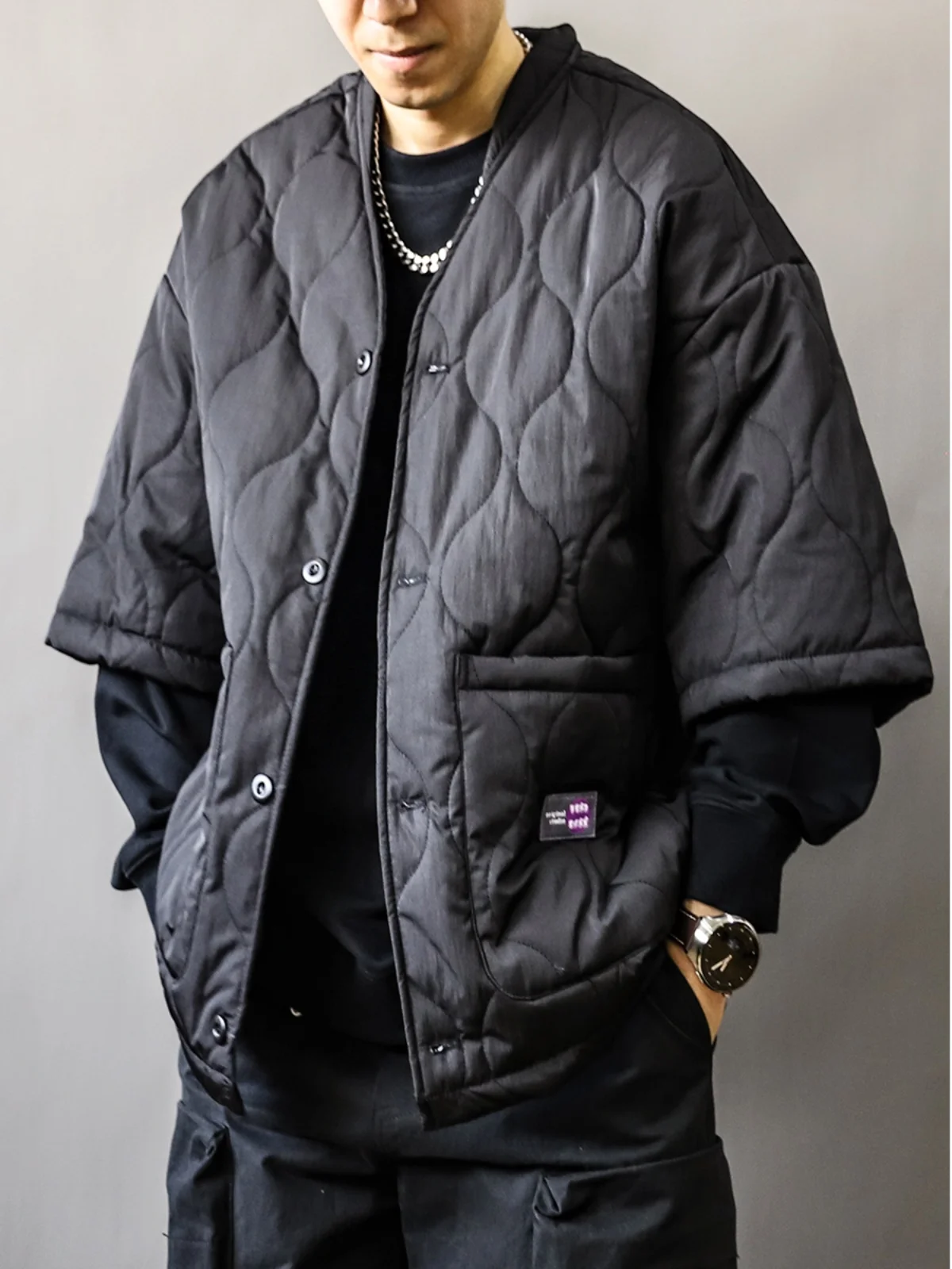 Daopao Cotton Jacket Men's Autumn/Winter Japanese Half Sleeve 2024 New Chinese Retro Large Loose Trendy Brand