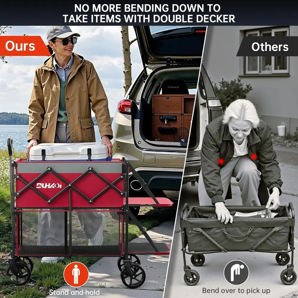 รถเข็นอเนกประสงค์พับได้ขนาดใหญ่ 320 ลิตร รับน้ำหนักได้ 400 ปอนด์ ล้อใหญ่สำหรับกิจกรรมกลางแจ้ง แคมป์ปิ้ง ซื้อของชำ - สีชมพูโรส