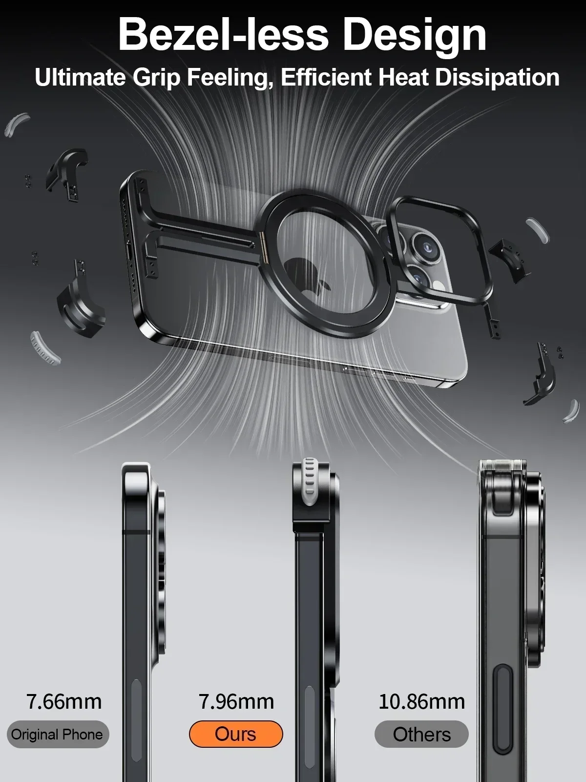 Eary Magsafe Phone Case for iPhone 16/15/14/13 Pro Max Bazel-Less Phone Cover w/ Ring Drop Protection Mobile Phone Accessories