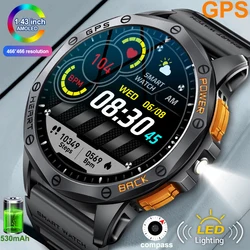 LIGE GPS Smart Watch Men 1.43'' AMOLED Screen Flashlight Outdoor Sports Watch 530mAh Large Battery Compass Altimeter Smartwatch