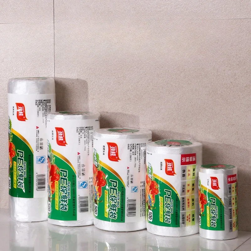 أكياس حفظ الطعام الطازج، أكياس سوبر ماركت قابلة للتمزيق، أكياس بلاستيكية محمولة باليد للمطبخ للحفاظ على طازجة