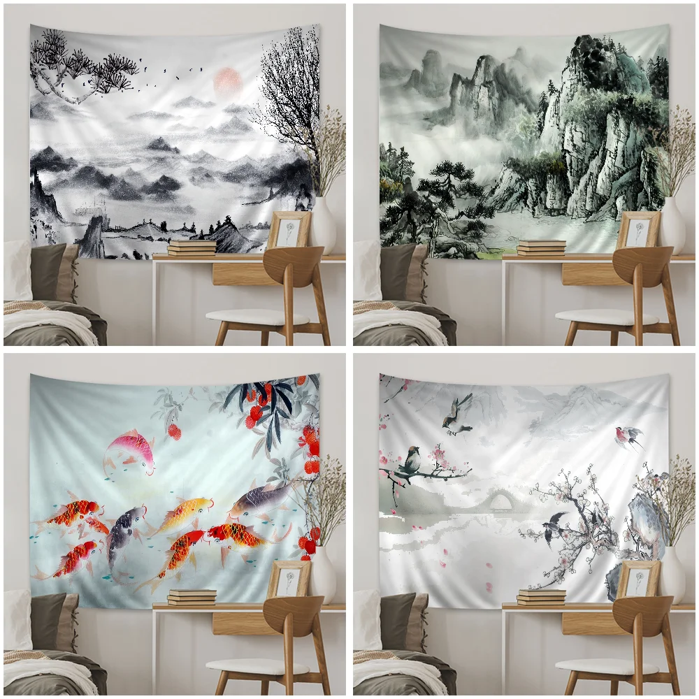 

Chinese Style Art Paintings Hippie Wall Hanging Tapestries for Living Room Home Dorm Decor Kawaii Room Decor