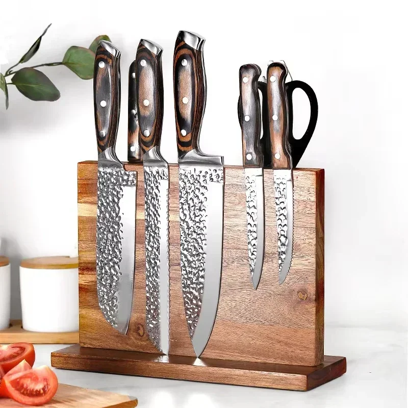 High-quality double-sided solid wood magnetic tool holder with strip kitchen tool storage