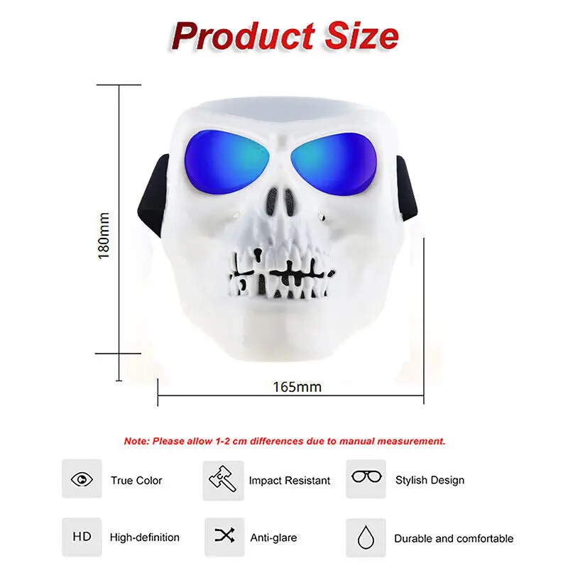 Motorbike Goggles Skull Face Mask Shield ATV Racing Dirt Bike Halloween Eyewear Unisex Motorcycle Helmet Cycling Headgear