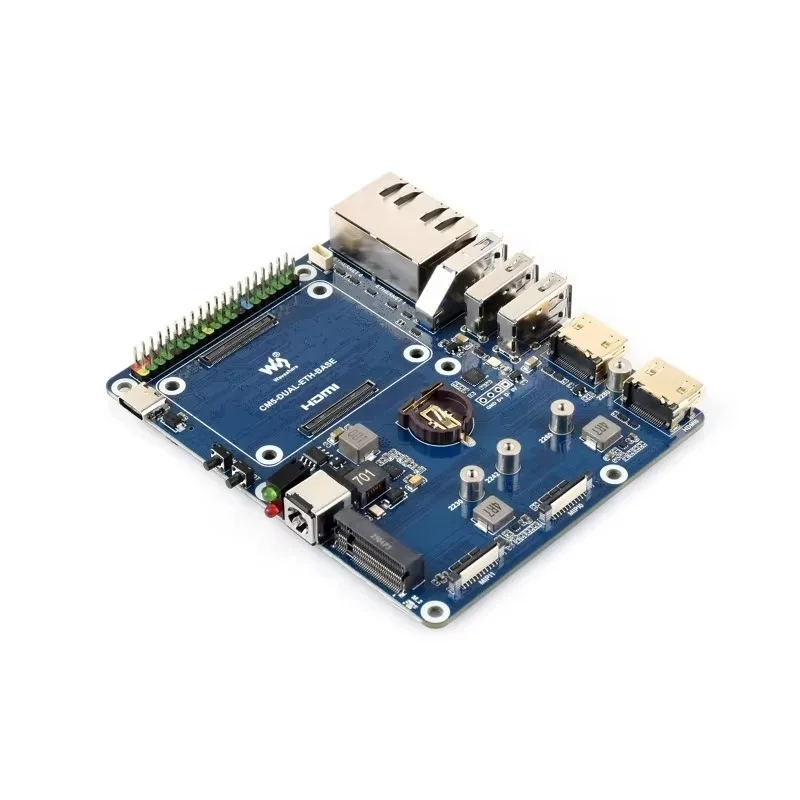 VoFSRaspberry Pi CM5 Dual LAN Board: 2.5G+1G Ethernet, Dual 4K HDMI/MIPI, USB 3.2, NVMe, 40-Pin GPIO, Wide Voltage 7-36V