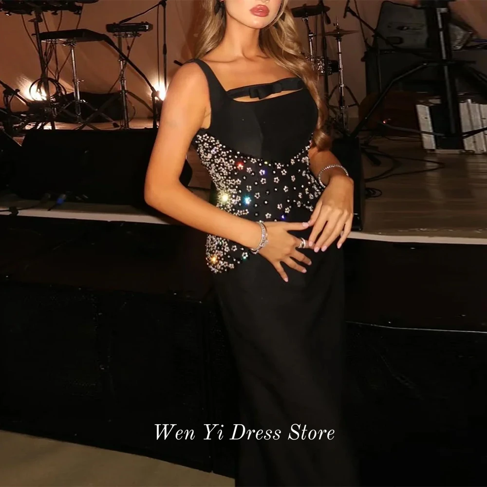 Formal Black and Pink Satin Evening Dress Customized Square Collar Long Sleeves Homecoming Dresses Luxury Beading Party Gowns
