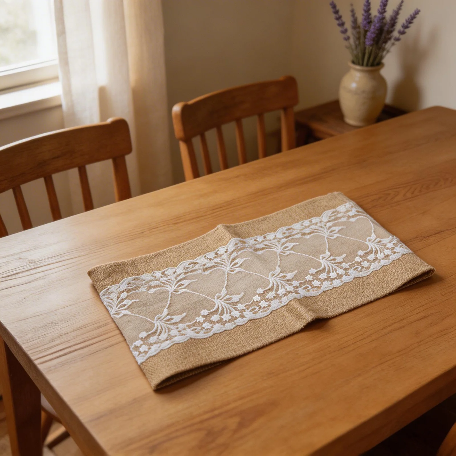 For Jute Table For Runner with Lace Detail for Rustic Wedding and Party Decor Lightweight Linen Material 30*275cm