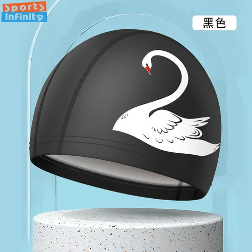 Imagen 2 del producto Gorros de natación para adultos, gorro de natación estampado a la moda para mujeres, gorros de natación impermeables de PU para hombres, gorro de natación con protección para los oídos, venta al por mayor