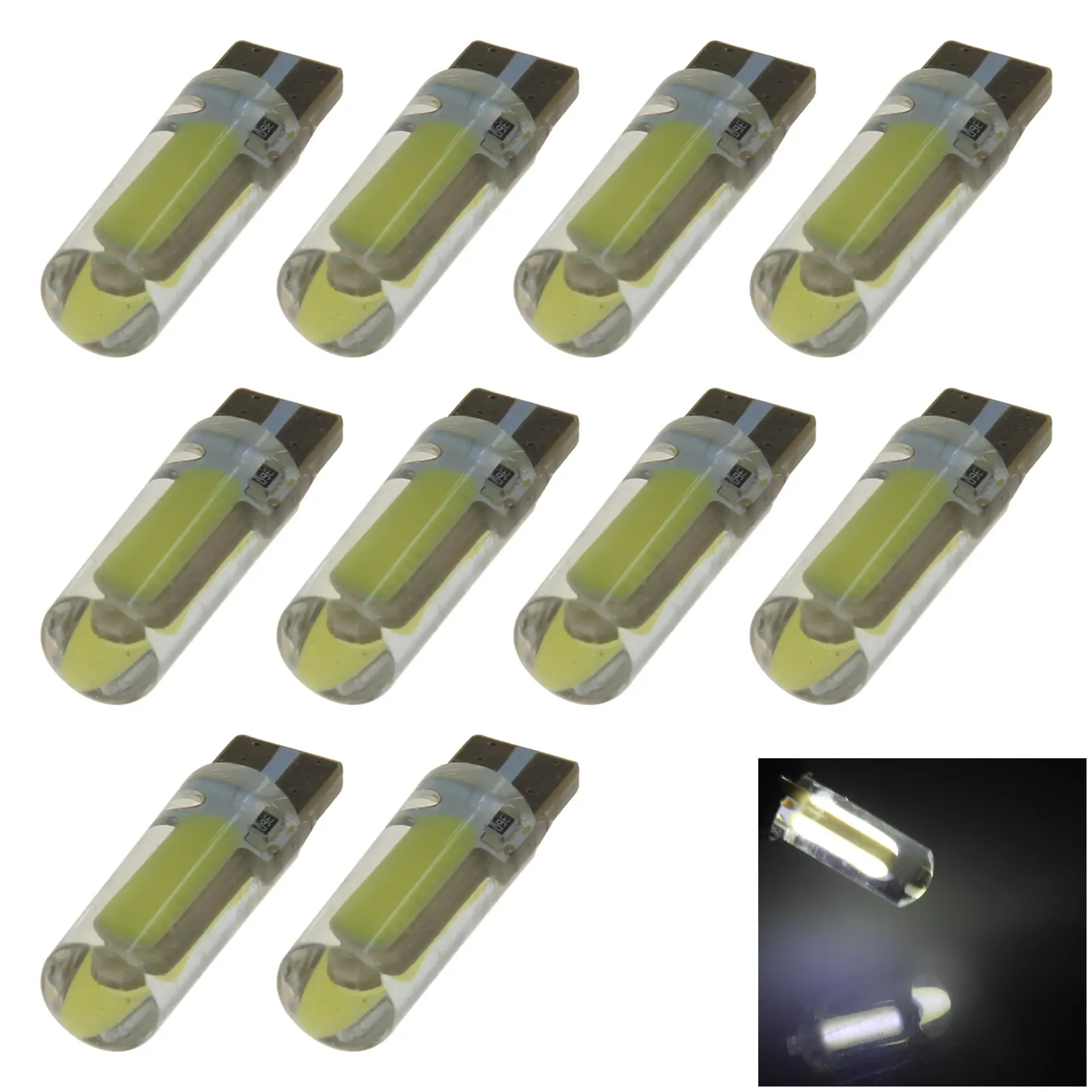 10x White Car T10 W5W Roof Bulb License Plate Lamp Soft Gel 20 Emitters COB SMD LED 147 152 158 12961 Z20411