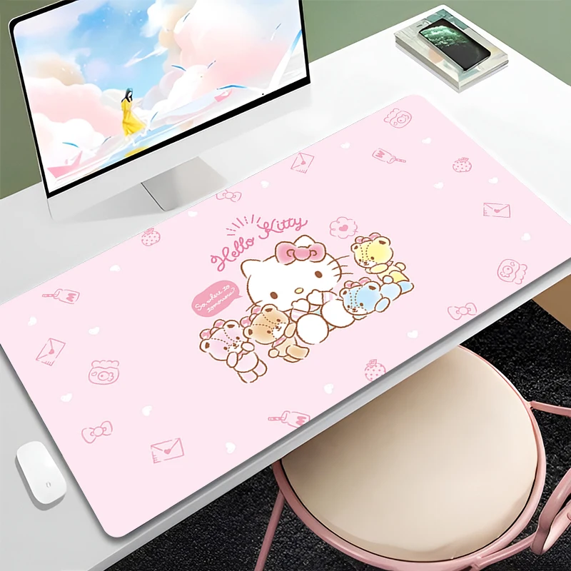 Tapis de souris en polymères de dessin animé mignon, bureau Kawaii, clavier, armoire de jeu, table, grand, Hello Kitty, ordinateur portable