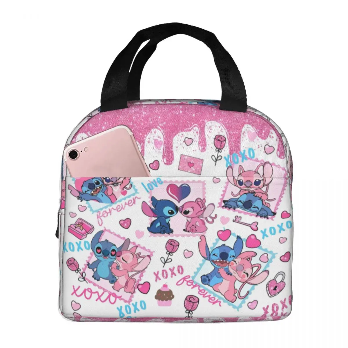 Bolsa de almuerzo con estampado Kawaii Lilo y Stitch, fiambrera de trabajo para niños, bolsas de almuerzo térmicas personalizadas Retro, bolsa refrigeradora Oxford