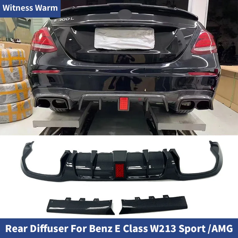 Pour Mercedes Benz classe E W213 E300 E43 E63 AMG berline 2016 + becquet de diffuseur de lèvre arrière en Fiber de carbone avec lampe