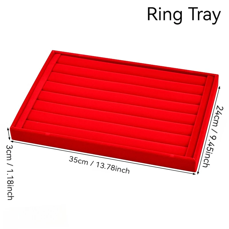 Red Velvet Multi-Hook Jewelry Tray, Large Capacity