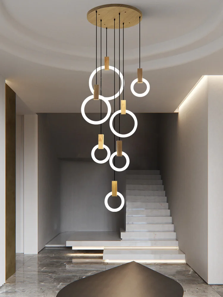 Lustre De Teto De Madeira Maciça, Lâmpada De Entrada Da Escada, Modern Bedroom Living Room Decorative Chandelier, Cozinha Sala De Jantar e Lâmpada Home