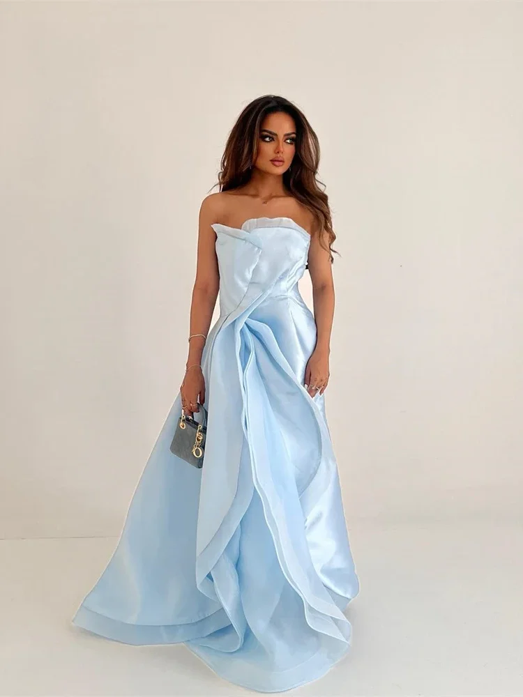 Oisslec Prom Dress فساتين كوكتيل Strapless Satin 2024 Women New Style Formal Occasion Evening Gown Arabic فساتين نسائيه سهره