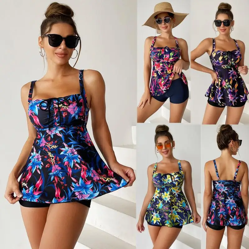 

Bathing Suit Women European And American Swimwear Sexy Tight-fitting Printed Halter Shoulder Strap Women's Split Swimsuit Set