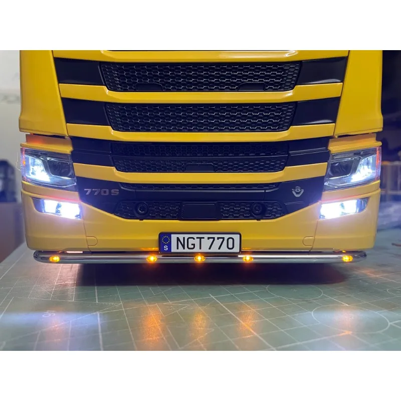 Metal front bumper light LED light non-destructive installation for Tamiya 1/14 RC dump truck Scania Scania 770S 56371 56368