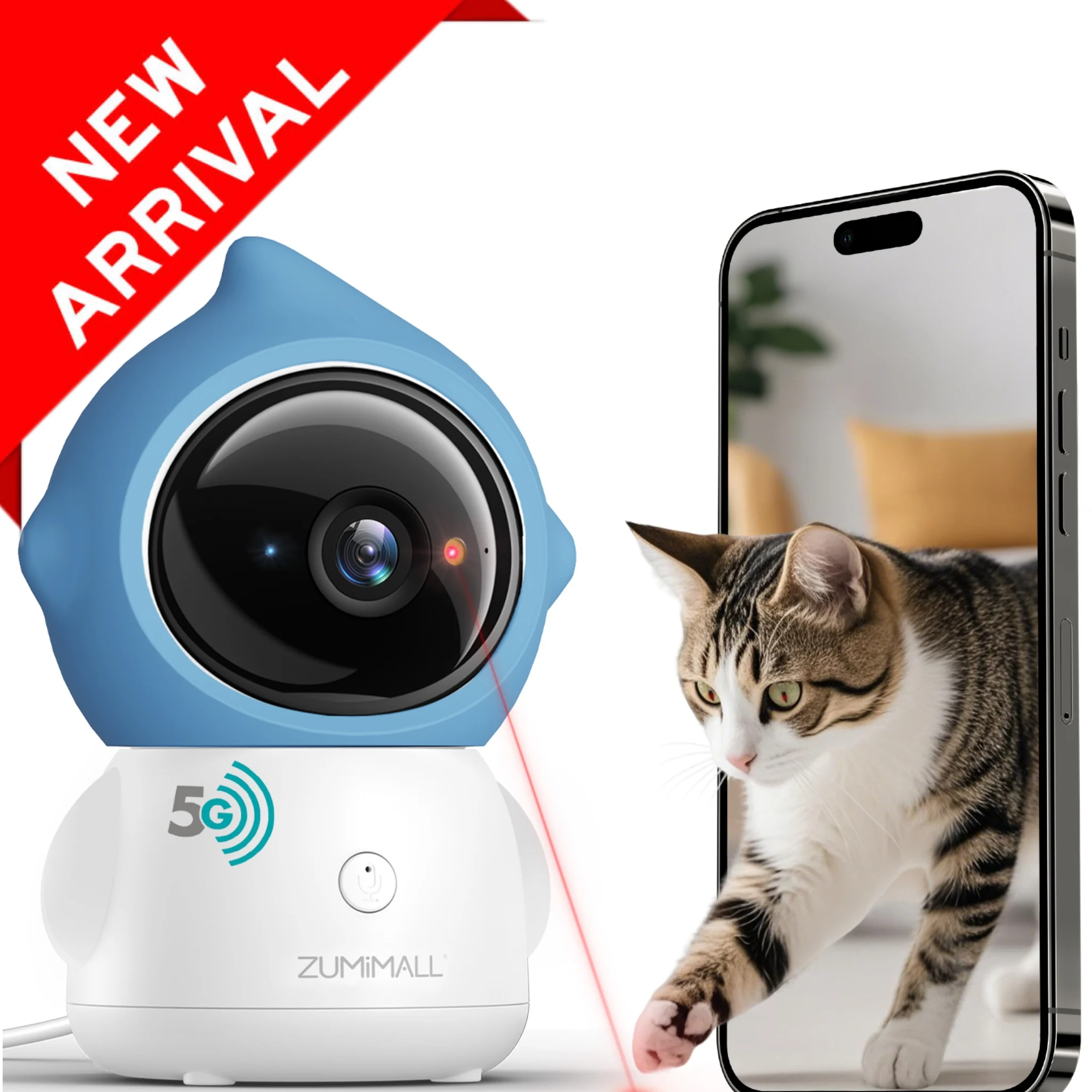 

ZUMIMALL 5G/2.4G WiFi Pet Camera with Laser light for Baby/Cats / Dogs (Plug in)360° Full-Room View, 2-Way Audio