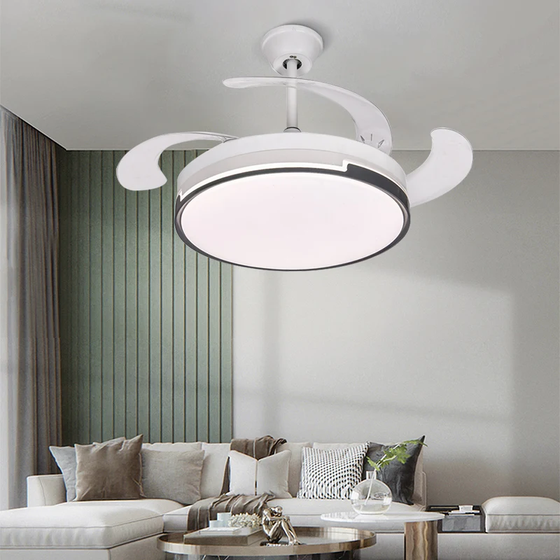 ceiling fan Invisible Ceiling with Retractable Blades and Remote Control Fandelier Fan light Luminous Led Lamp Metal Motor