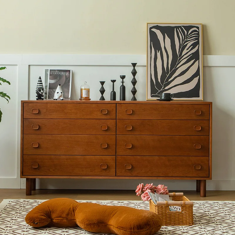 

Rural cherry wood eight-bucket cabinet, living room simple storage, bedroom bedside dining cabinet