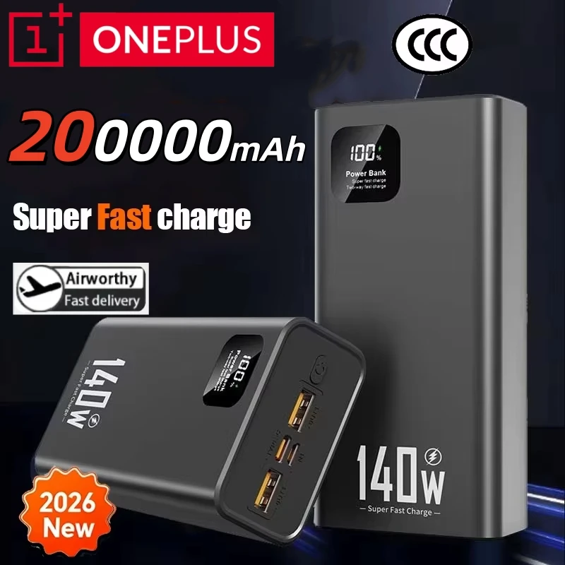 ONEPLUS 200000mAh High Capacity Power Bank 140W Super Fast Charging Portable Battery Charger Digital Display For iPhone Samsung