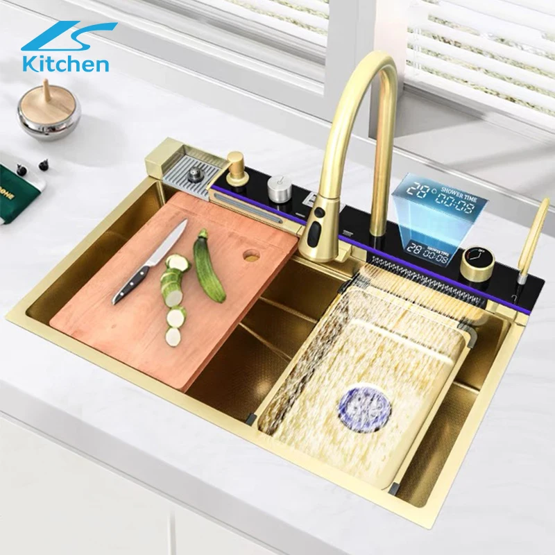 中国メーカー製 304ステンレス鋼 ナノ滝 レインフォール ハニカム ピアノキー キッチンシンク