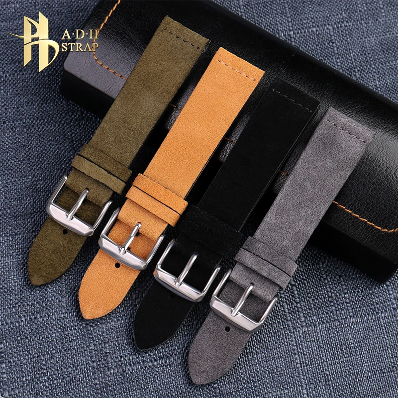 Universal Matte Suede Strap For Nomos  Mido Oris GS Seiko Men and Women\'s Watch Band 18mm 20mm 22mm Soft Retro Style Pin Buckle