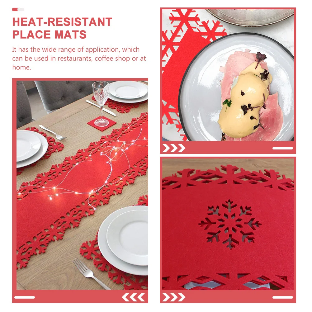 

4Pcs Christmas Snowflake Placemats Felt Table Mats Heat Resistant Party Dinner Table Decor Xmas Supplies Place Mat