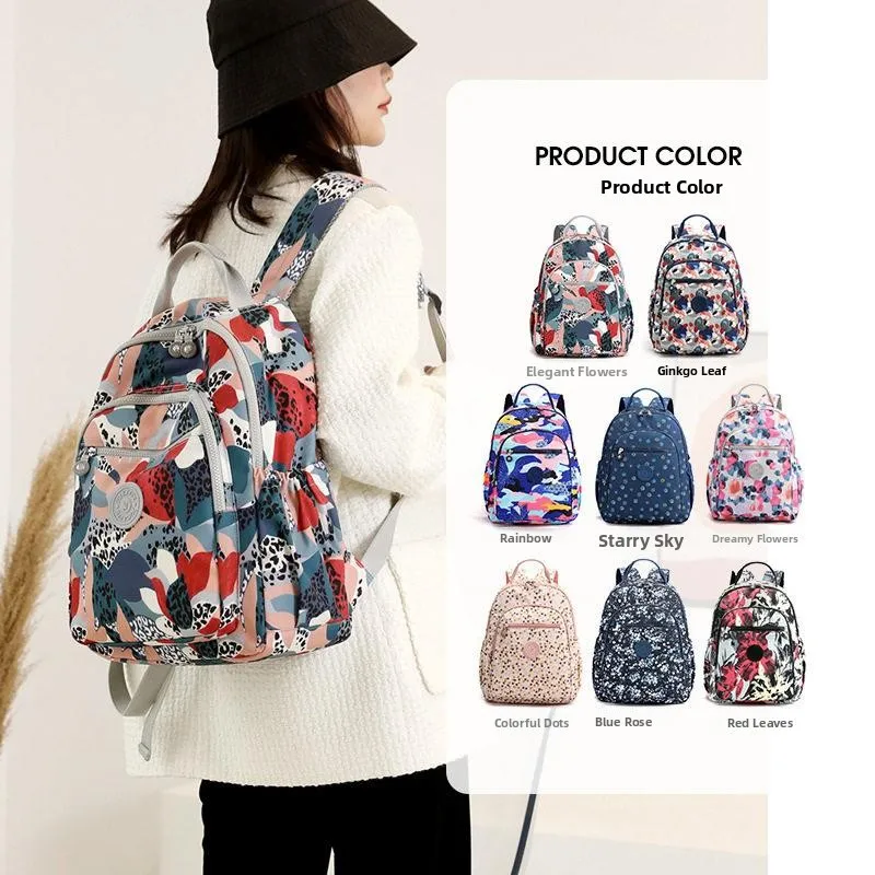 Ladies Large Capacity Lightweight Printed Ethnic Style Backpack Travel Multi-layer Practical Shoulder Bag Commuter Fashion
