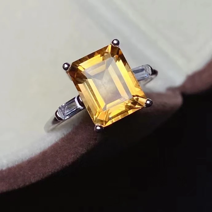 

Роскошное серебристо-желтое кольцо с кристаллом для вечерние, 4 карата, 8 мм * 10 мм, кольцо из натурального цитрина с изумрудной огранкой, 925 искусственные ювелирные изделия