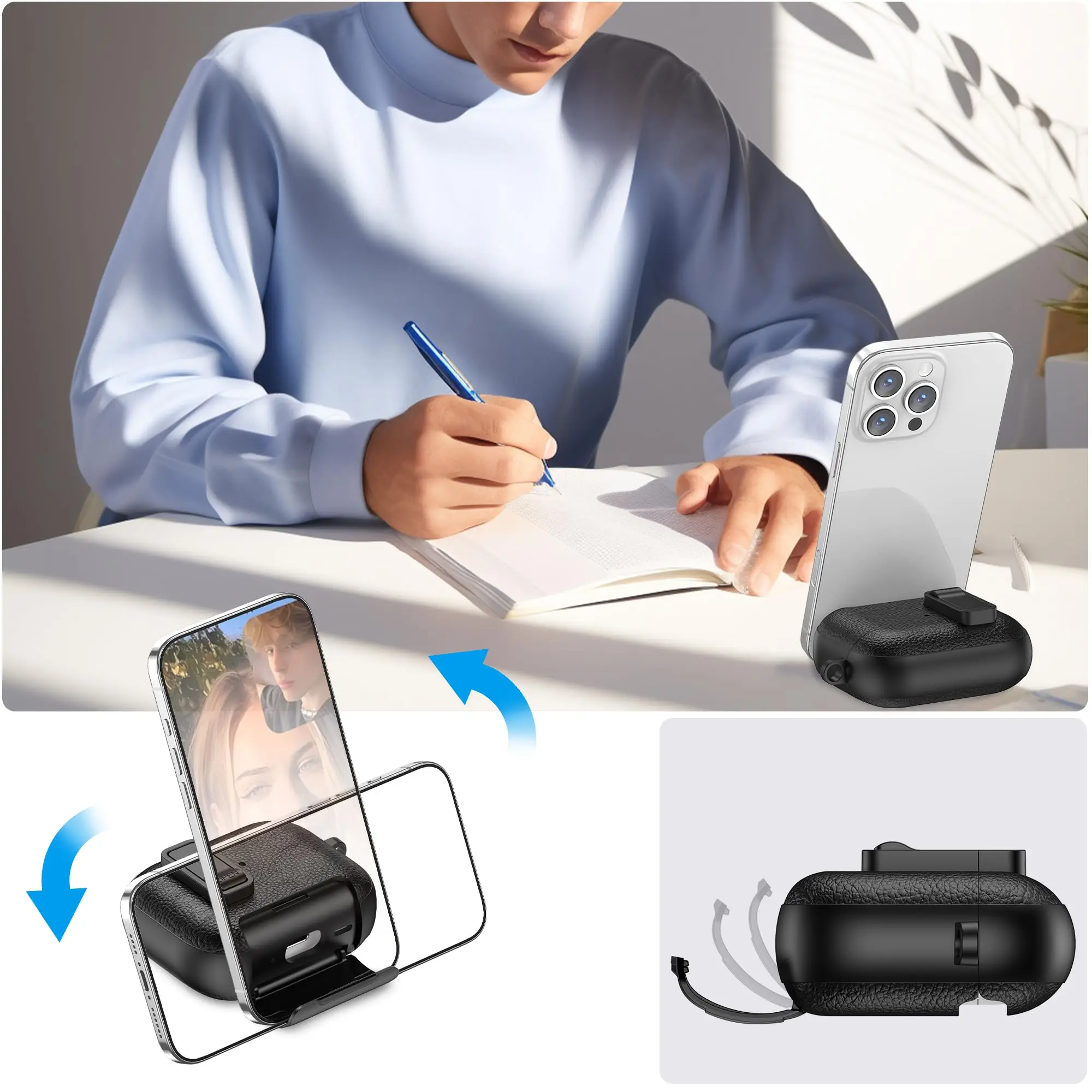 New Case for AirPods Pro 3/Pro 2/Pro/4 PU Leather Lock Design with Carabiner & Phone Stand Protective Case for AirPods 4/Pro 3