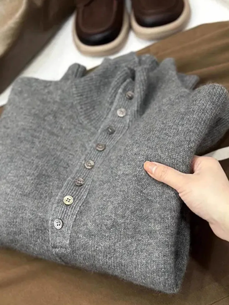 

Корейский трикотаж с осенним дизайном на пуговицах, тонкий длинный све, новый женский повседневный топ, модный