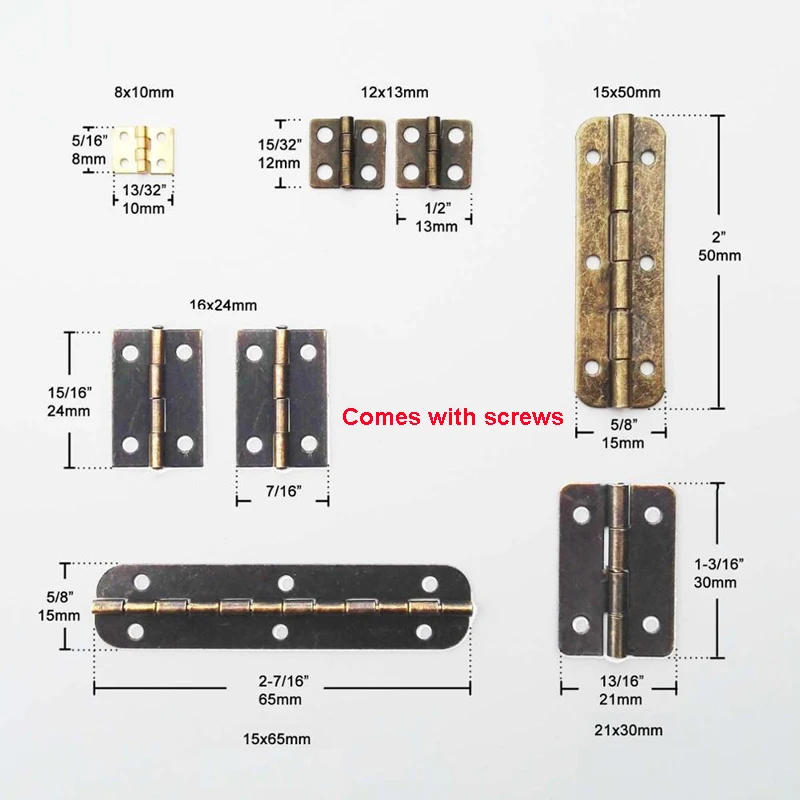 10pcs Metal Hinge for House Miniature Cabinet Furniture Fitting Home Hardware Mini Lengthened Antique Brass Bronze Jewelry