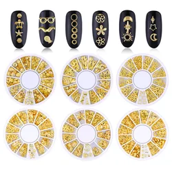 12 Grids 3D Gold Metal Rivet Modern Moon Stars Feather Cross Nail Art Decoration Alloy Studs Charms Manicure DIY Accessories