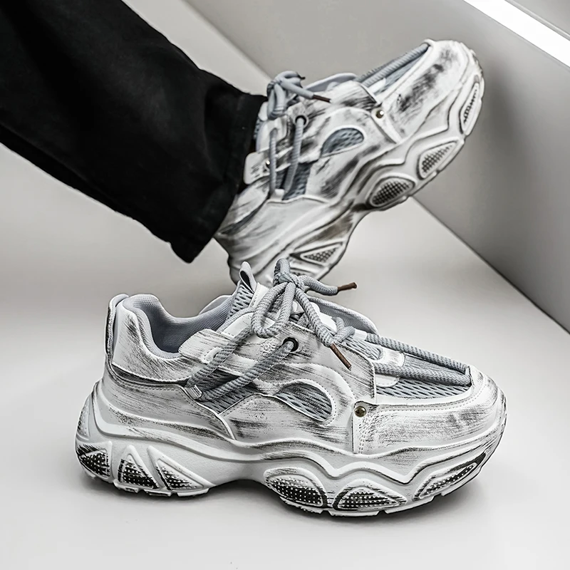 

Мужские дизайнерские кроссовки Chunky Sneaker: модные повседневные спортивные туфли из микрофибры и кожи, дышащие, на платформе, увеличивающие рост
