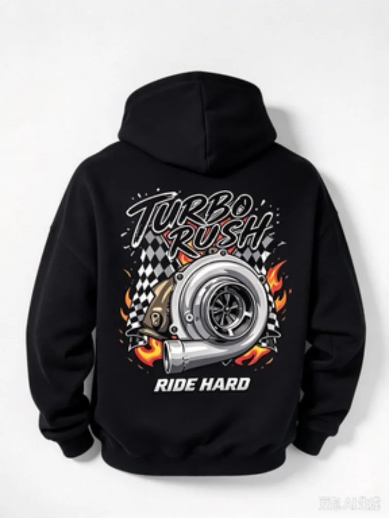 Men's hooded sweatshirt is casual and versatile It features turbocharged pattern elements Men casual pullover hoodie shirt with