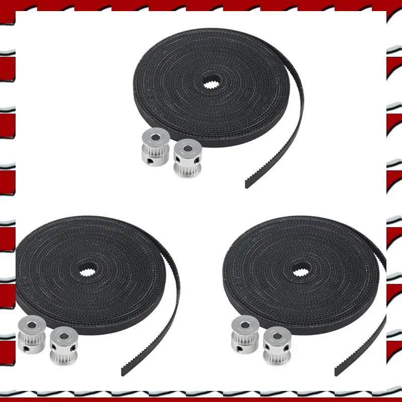 

T35C 3Pcs 2M 2GT 6Mm Rubber Pulley Timing Belt + 6Pcs 20T Tooth 5Mm Gear Pulley