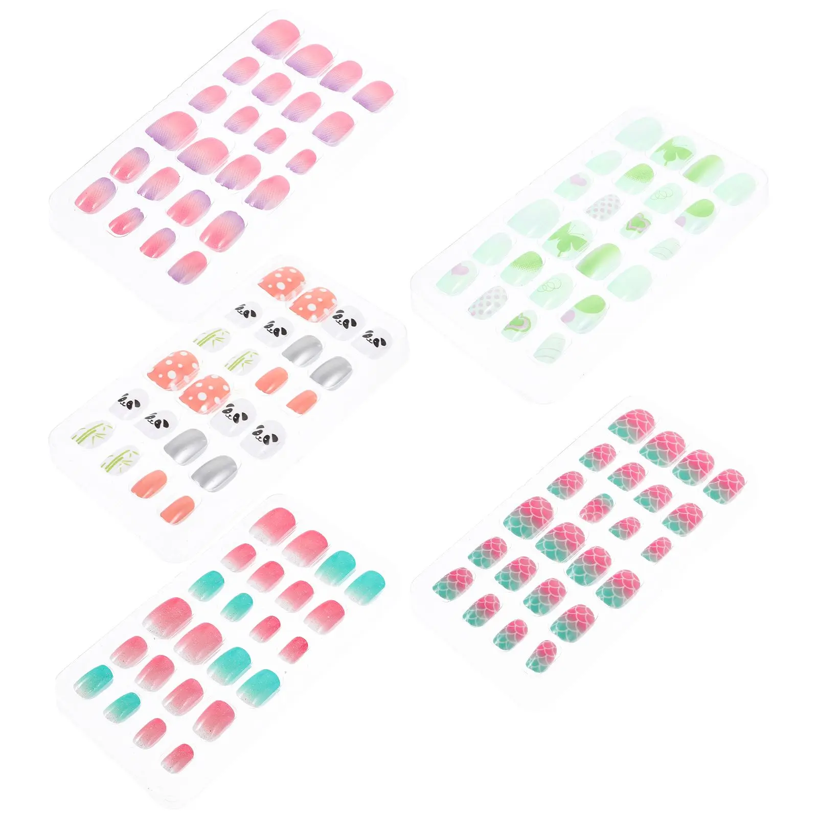 

Children Fake Nails Short Press On Tips Manicure Stickers Lovely Patterns Bright Colors Charm Nail