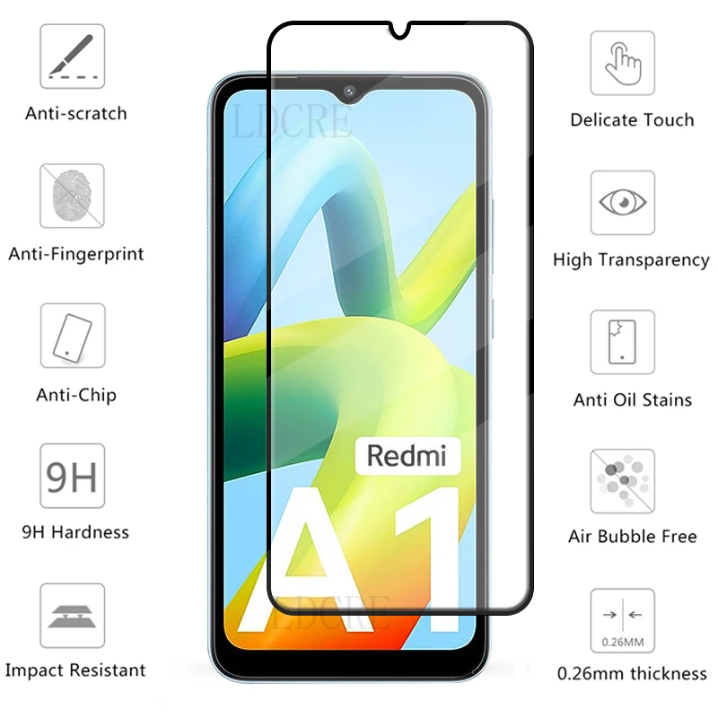 6-in-1 Xiaomi Redmi A1 강화 유리 전체 커버 보호 화면 보호기, Redmi A1 2022 렌즈 유리