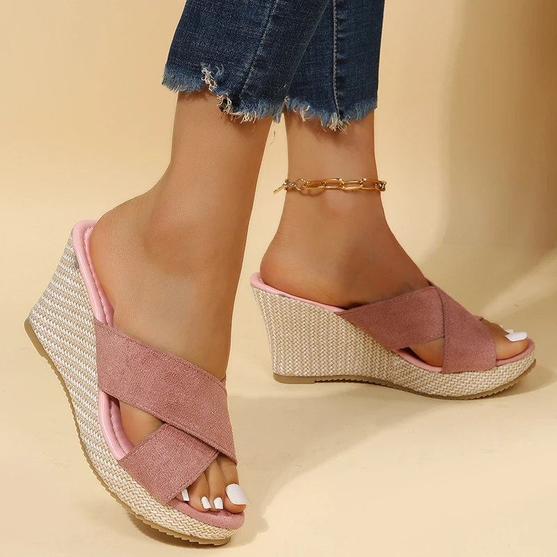 Ladies Casual Platform Wedges Sandals New Fashion Open Toe Straw Braid Rome Sandals Size 34-40 Female Beach Sandals