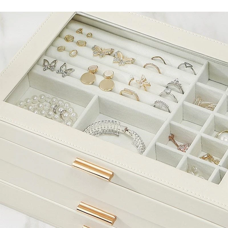 ยุโรปลิ้นชักประเภทแต่งหน้ากล่องโต๊ะเครื่องแป้งสวิทช์แม่เหล็กแยกตารางเครื่องประดับสร้อยคอแขวน Rack